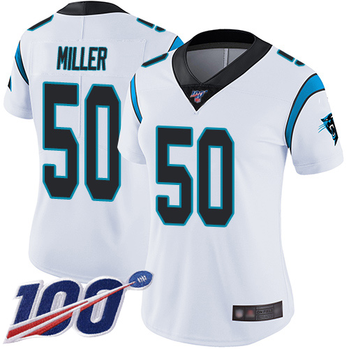 Carolina Panthers Limited White Women Christian Miller Road Jersey NFL Football #50 100th Season Vapor Untouchable->carolina panthers->NFL Jersey